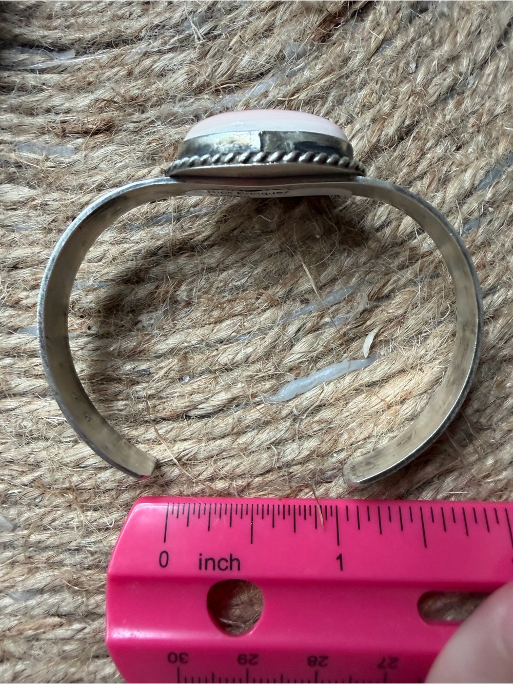 Sterling Silver Pink Conch Cabochon Cuff Bracelet - Picture 7 of 9